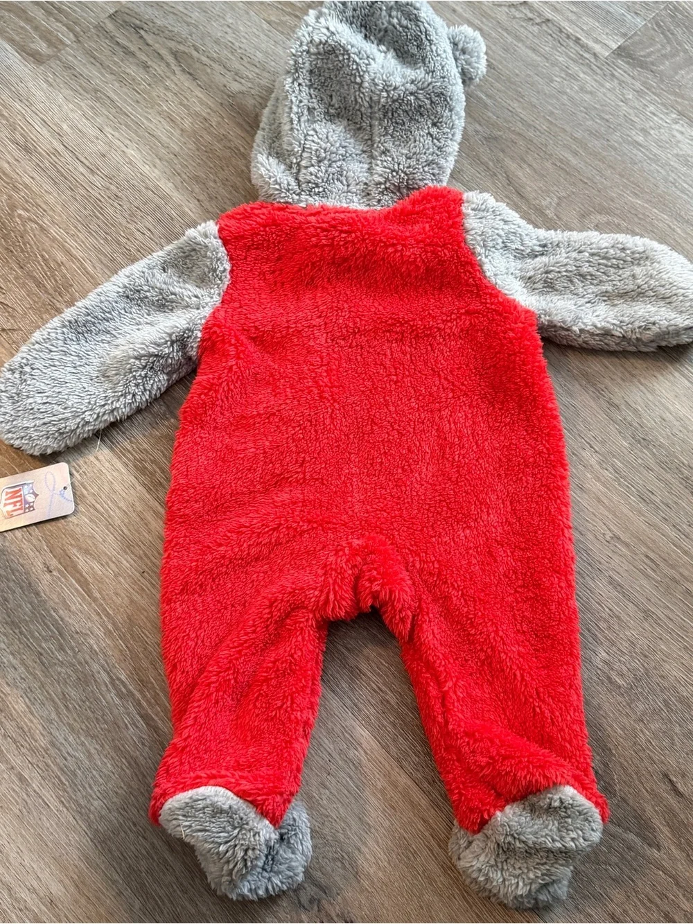 NFL Kansas City Chiefs Red and Gray Plush Baby One-Piece Footie